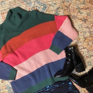 Striped Oversized Turtleneck Sweater